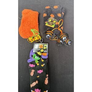 3 Pair Of Adorable Halloween Socks - Pumpkin Spider & Witch New!